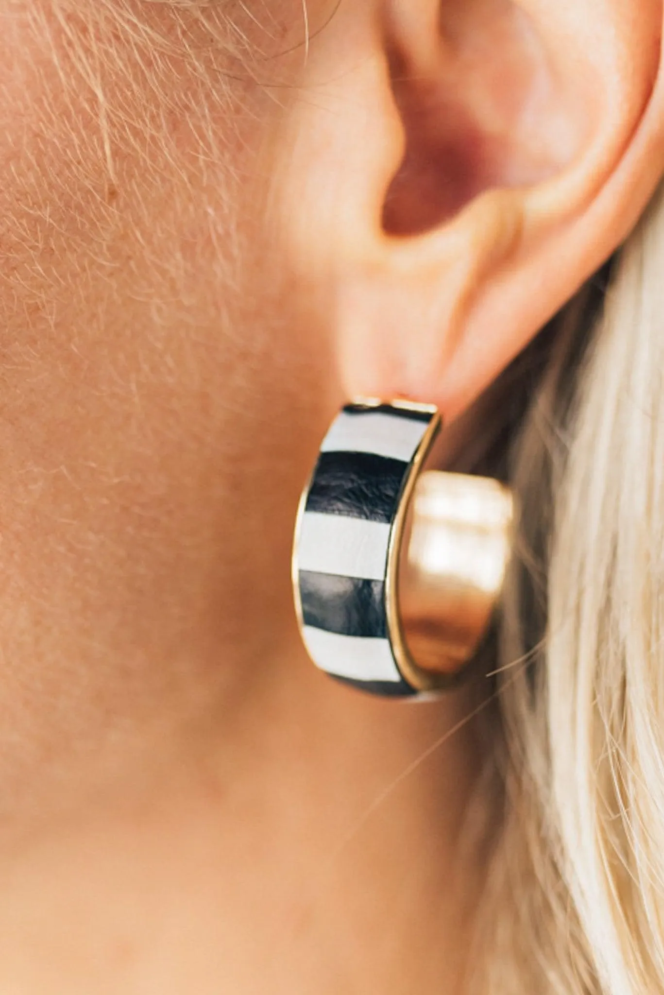 Faux Leather Striped Hoops