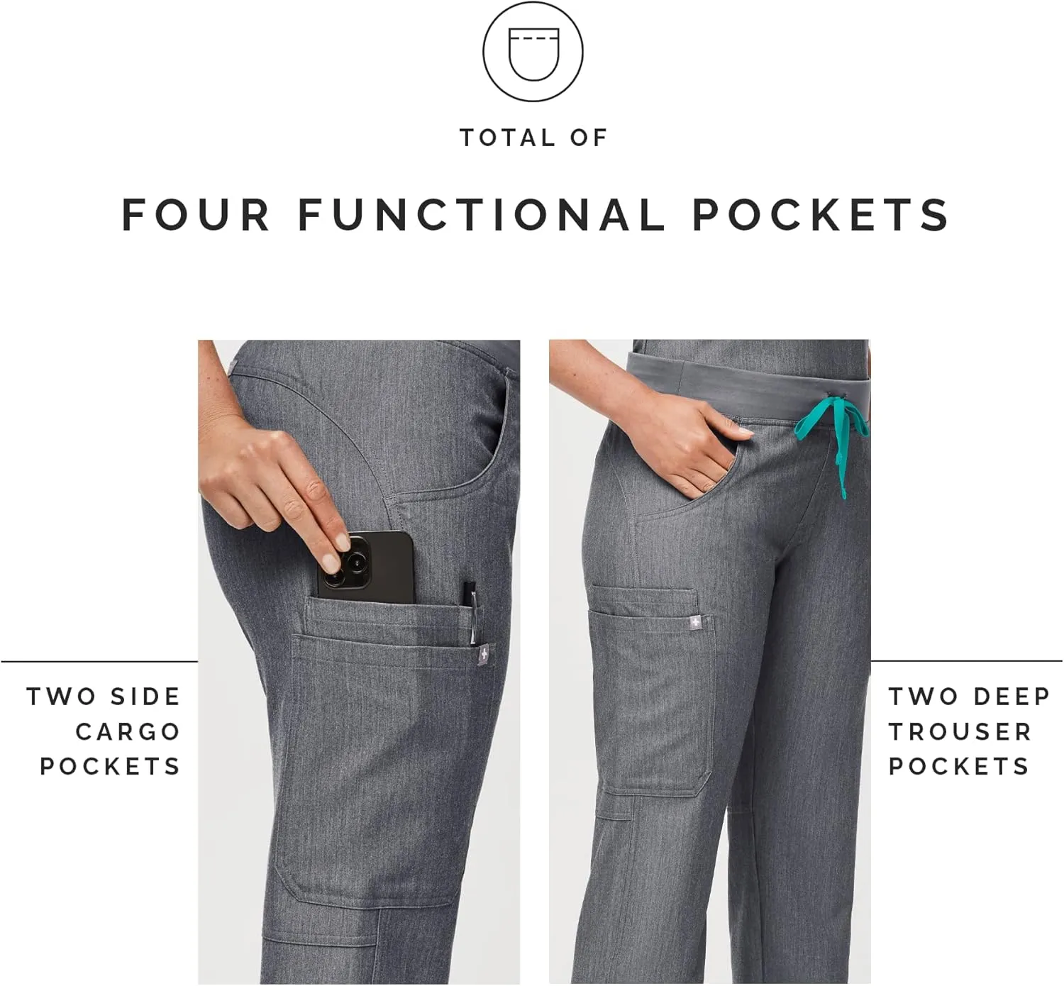 FIGS Kade Cargo Scrub Pants for Women  Classic Fit, Straight Leg, 4 Pockets, Yoga Waistband, Anti-Wrinkle Women Scrub Pants