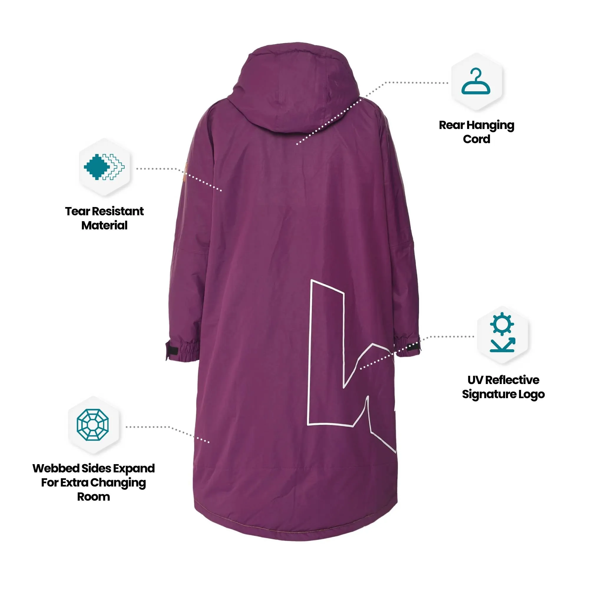 Fleece-Lined Waterproof Changing Robe | Waterproof & Windproof | Unisex | Purple