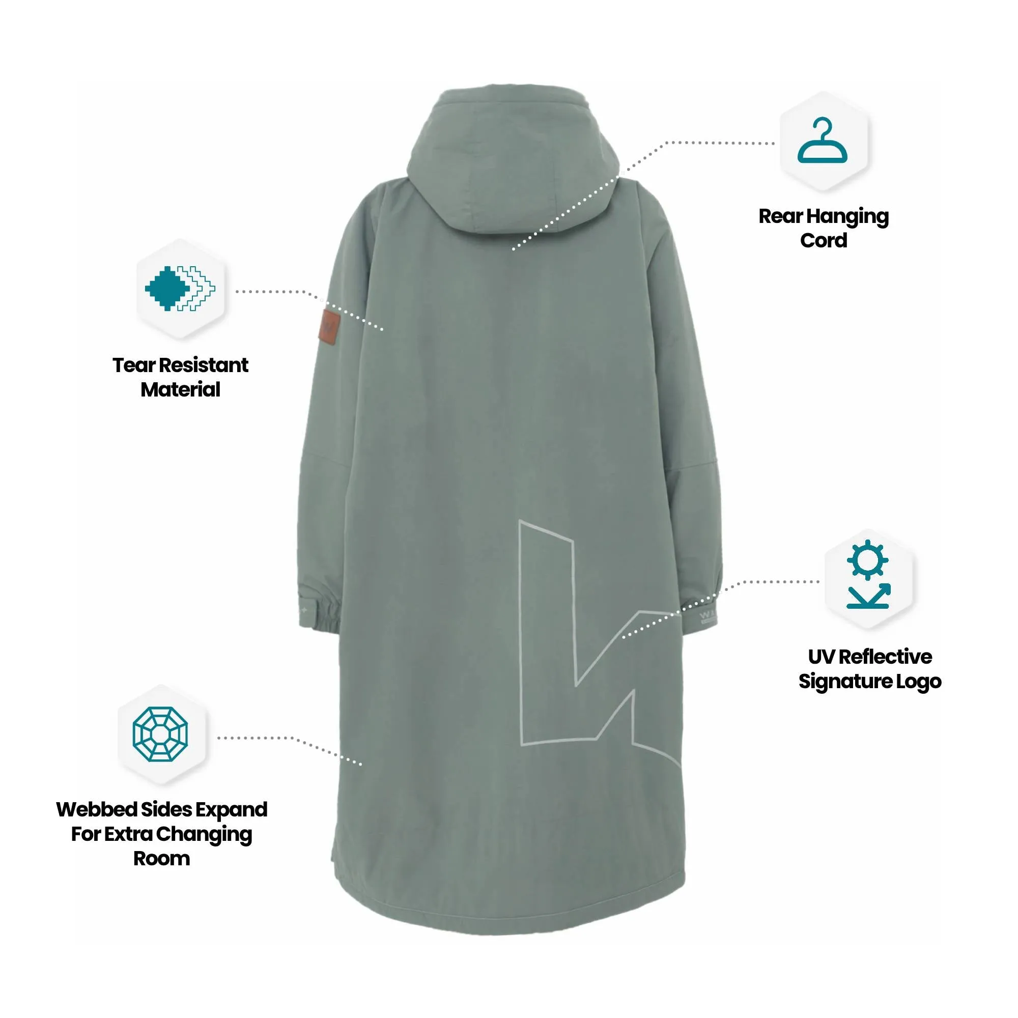 Fleece-Lined Waterproof Changing Robe | Waterproof & Windproof | Unisex | Sage Green