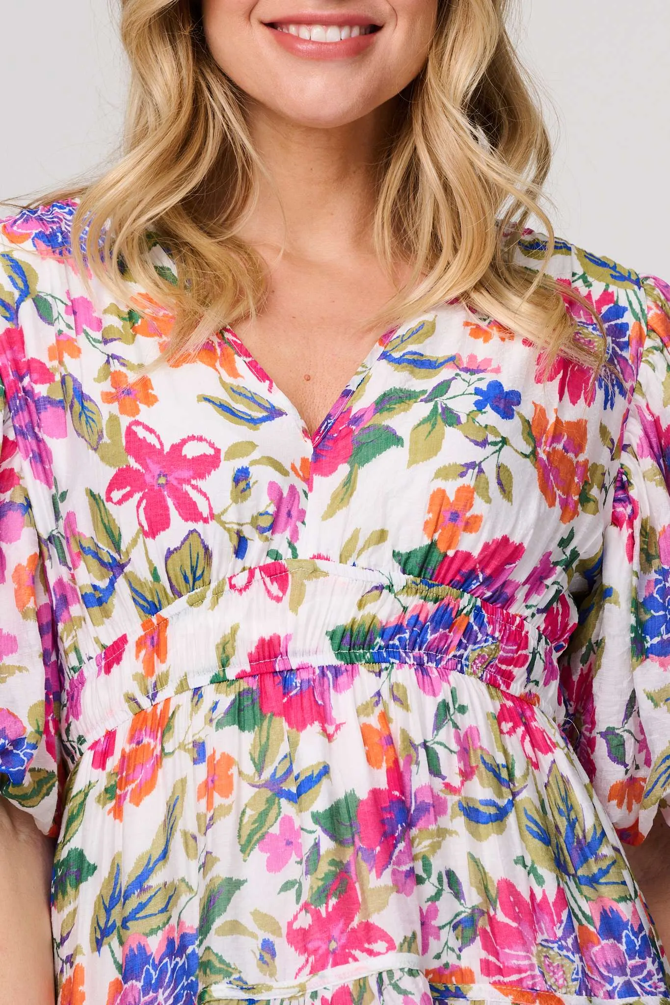 Floral 1/2 Puff Sleeve Midi Dress