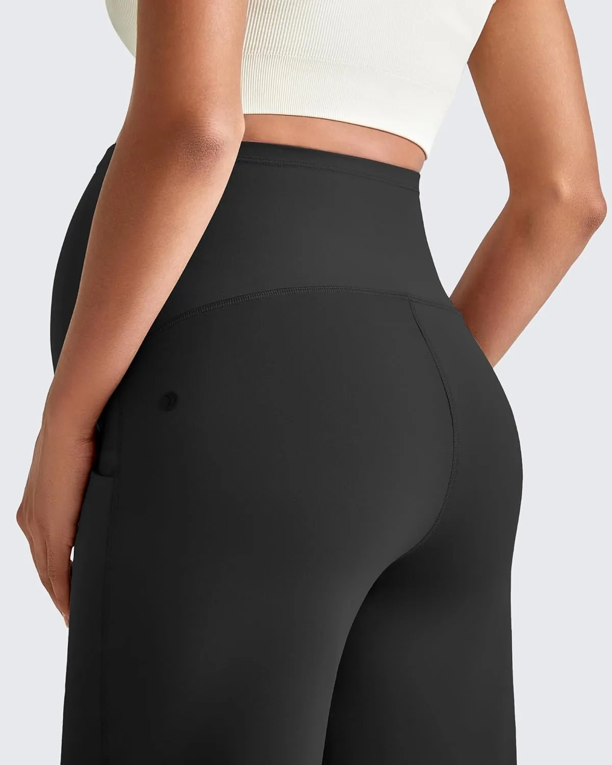 G4Free Maternity Dress Yoga Pants with Pockets Over The Belly Stretchy Work Slack Pregnancy Wide Leg Lounge Trousers