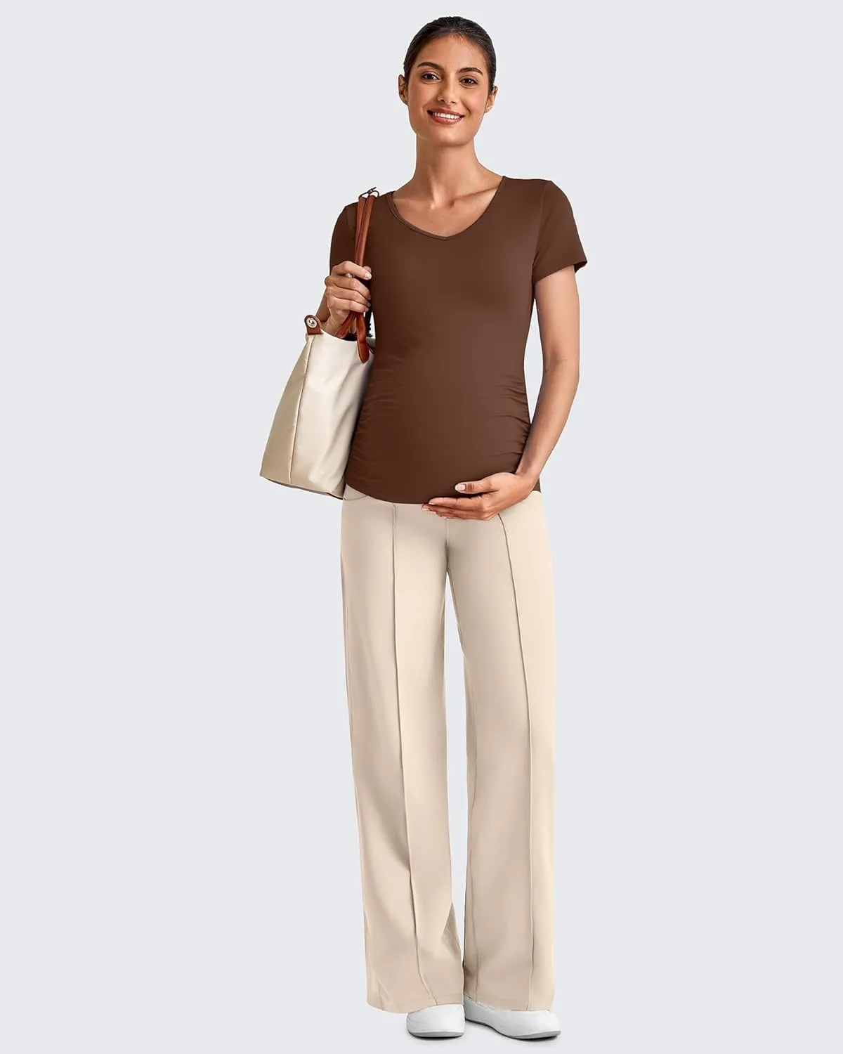 G4Free Maternity Dress Yoga Pants with Pockets Over The Belly Stretchy Work Slack Pregnancy Wide Leg Lounge Trousers