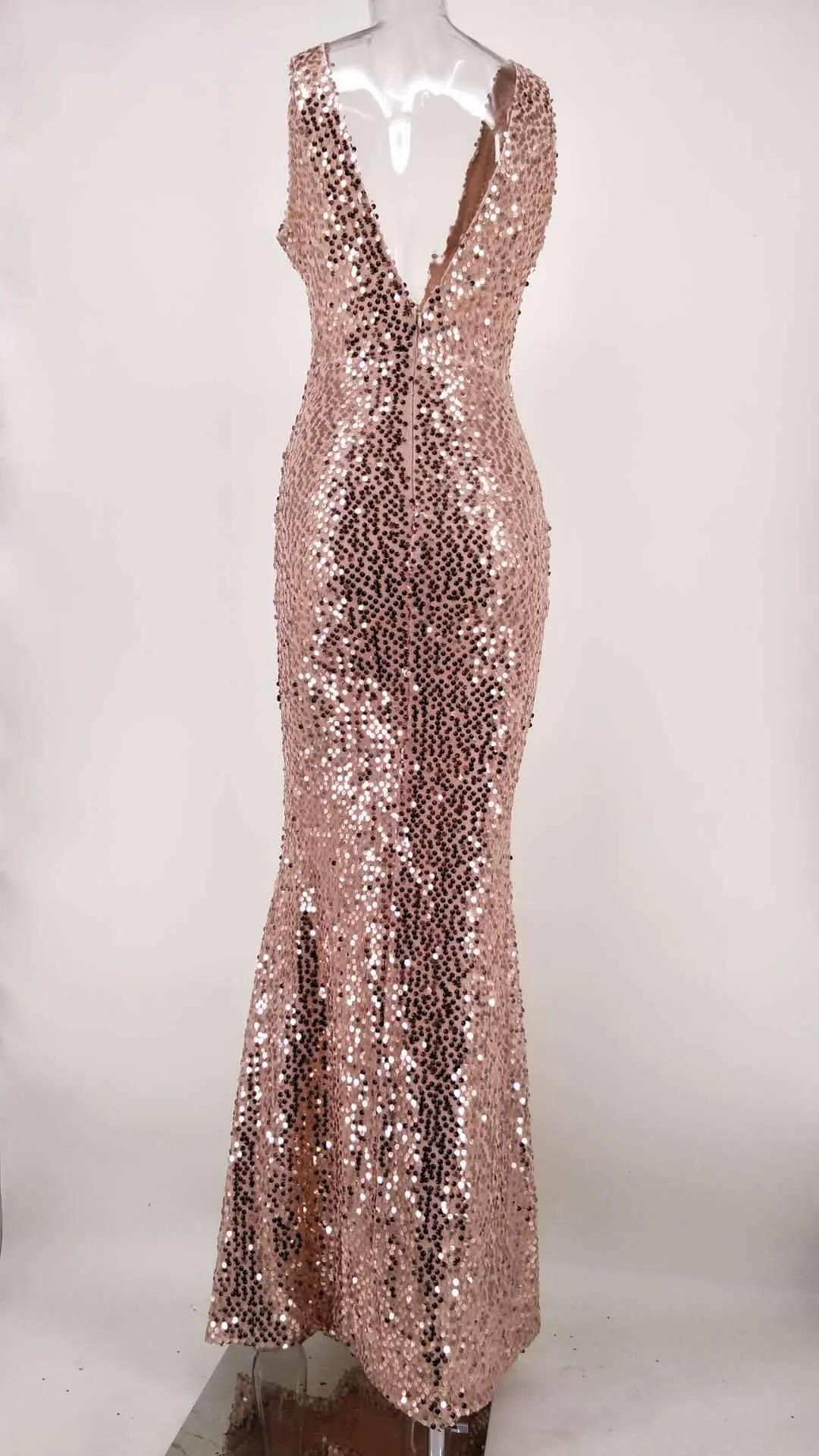 Gold Sequins V-Neck Sexy Dress