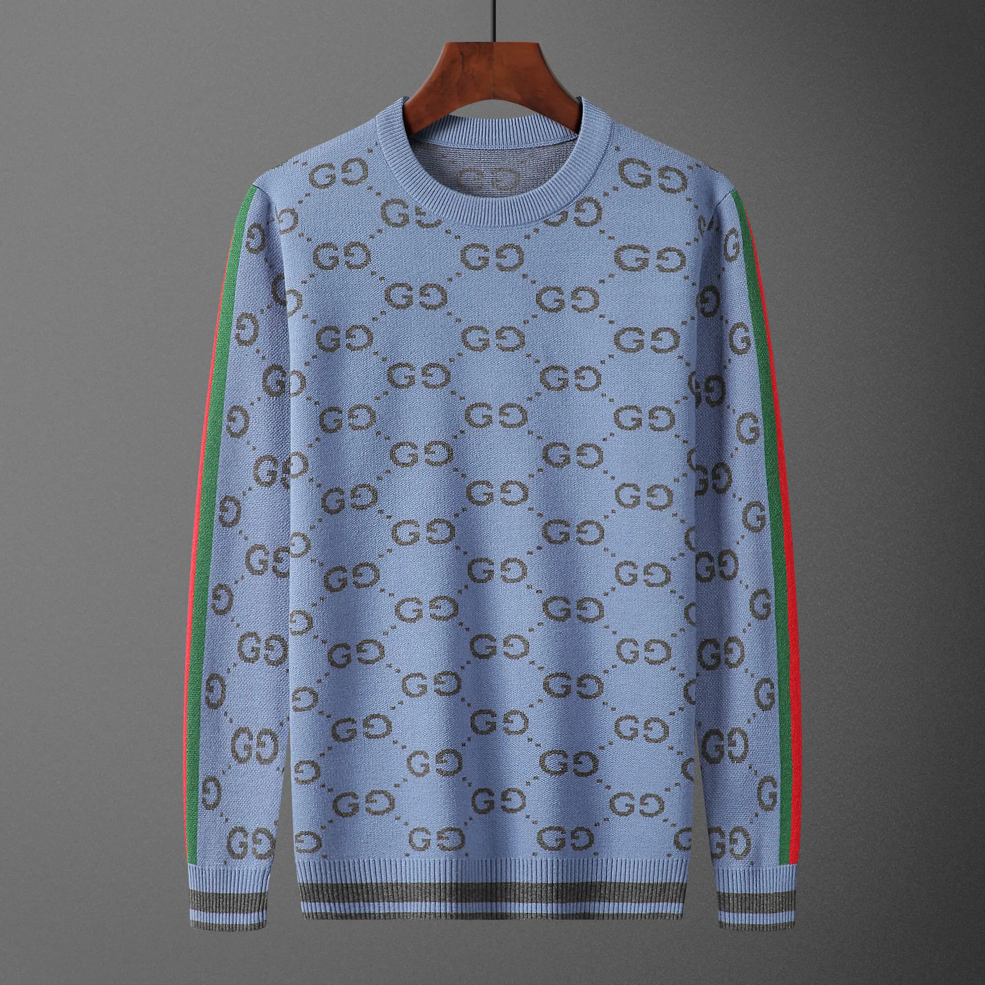 Gucci GG Jacquard Soft Blue Wool Sweater