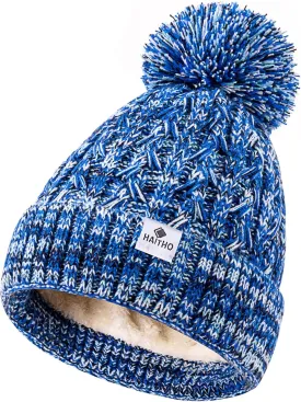 HAITHO Kids Toddler Winter Hat with Pom Pom, 2 Size Kids Beanie Hats for Girls Boys, Cute Warm Fleece Lined Knit Beanies Cap