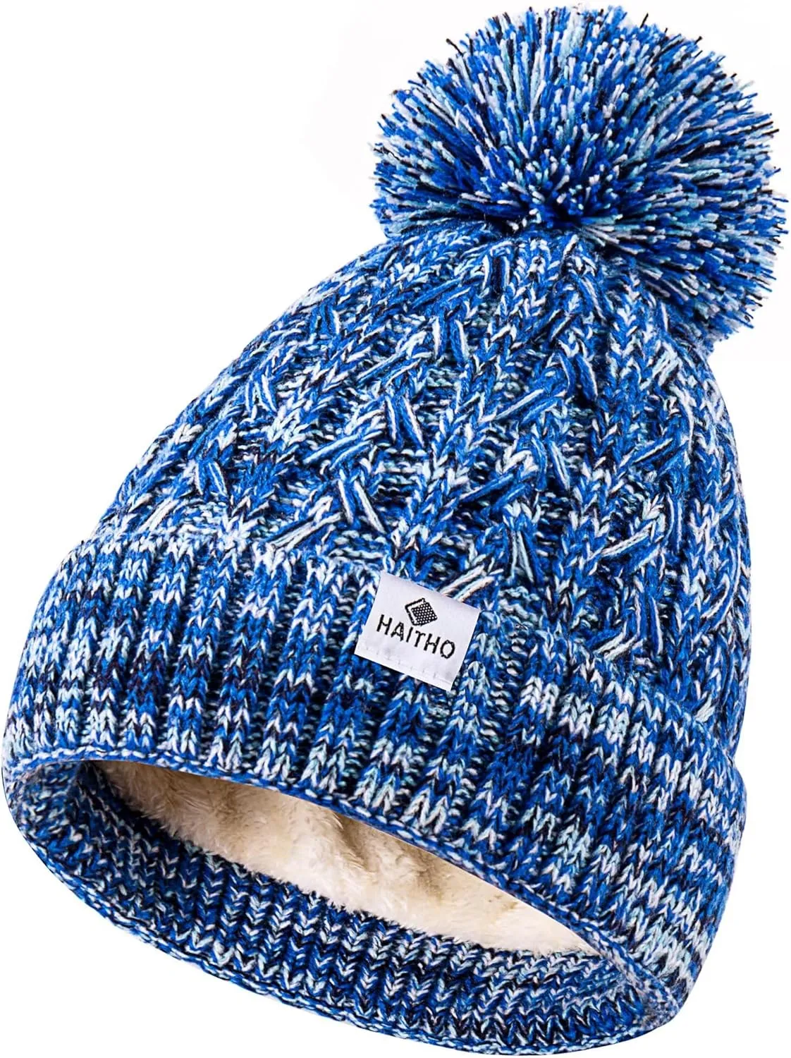 HAITHO Kids Toddler Winter Hat with Pom Pom, 2 Size Kids Beanie Hats for Girls Boys, Cute Warm Fleece Lined Knit Beanies Cap