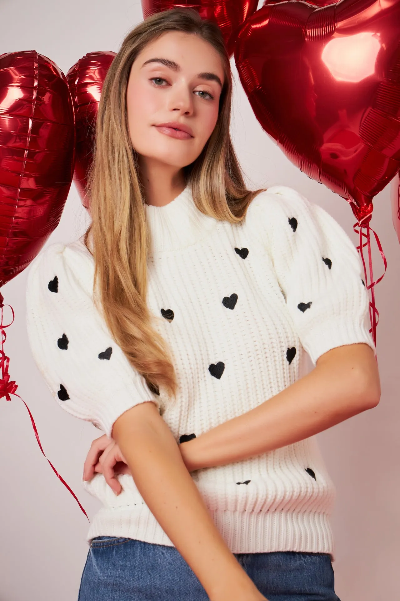 Heart Shape Embroidery Sweater