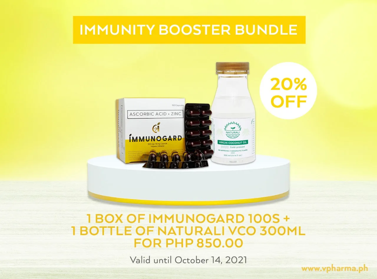 Immunity Booster Bundle: Immunogard Ascorbic Acid (As Sodium Ascorbate 568.18mg with Zinc 10mg) 100's   Naturali Virgin Coconut Oil 300ml