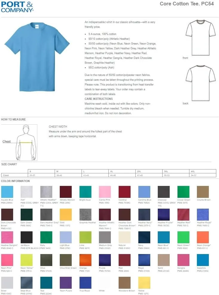 INK STITCH Unisex PC54 Custom Design Your Own Cotton Short Sleeve Tshirts - Multicolors