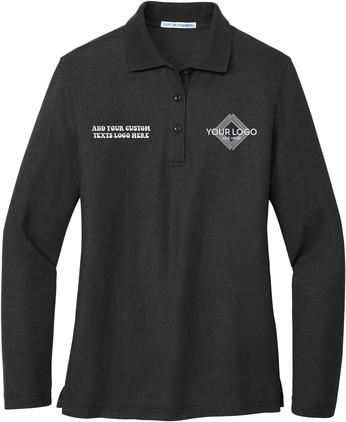 INK STITCH Women L500ls Custom Add Your Logo Texts Embroidery Silk Touch Long Sleeve Polo Shirts