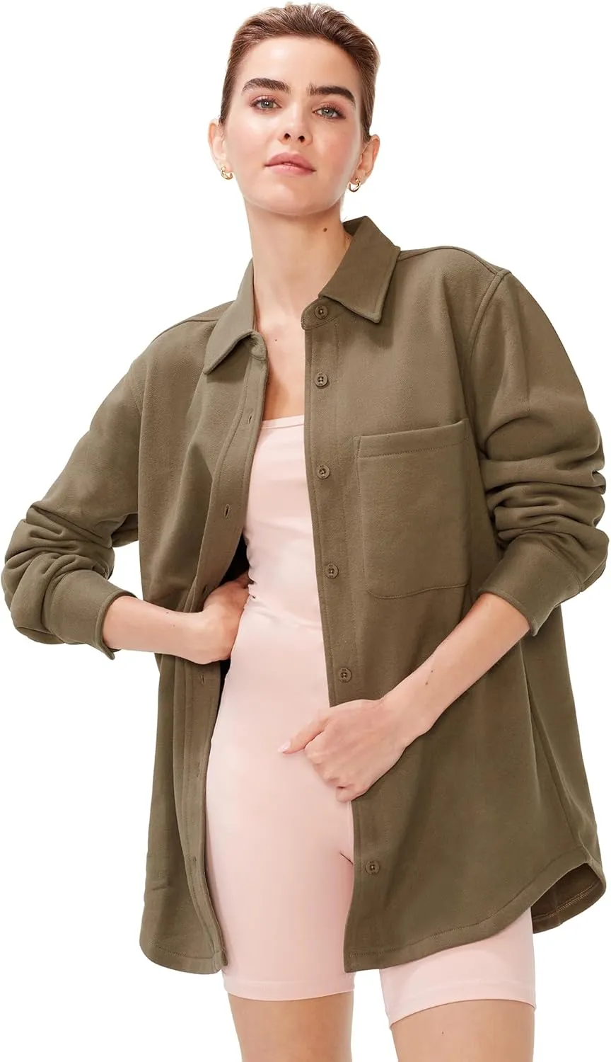 KUT & SO Womens Shacket  Midweight Fleece Shirt Jacket  Boyfriend Fit, Chic Layering Piece