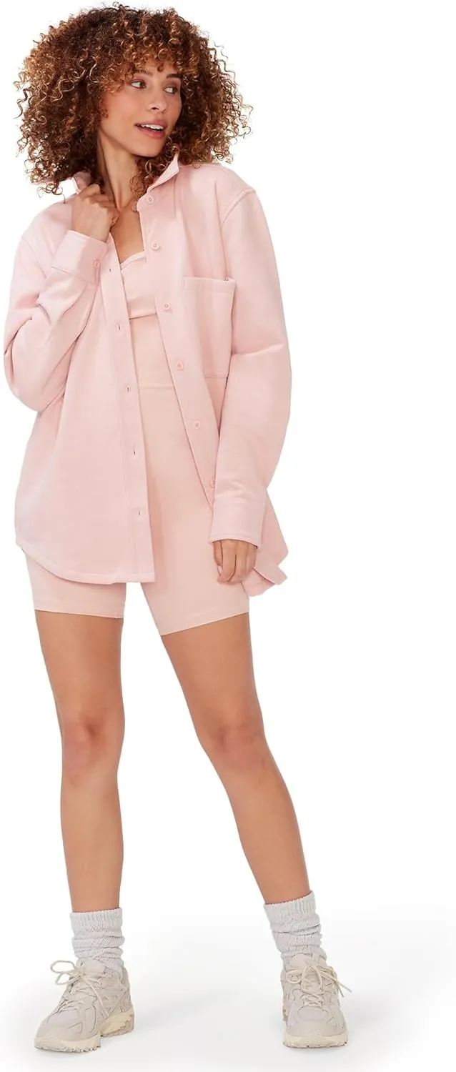 KUT & SO Womens Shacket  Midweight Fleece Shirt Jacket  Boyfriend Fit, Chic Layering Piece