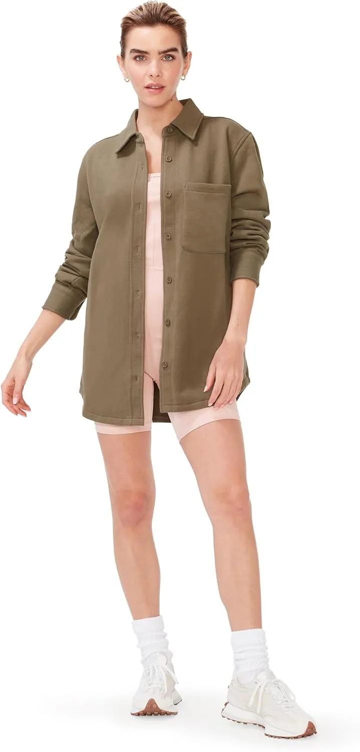 KUT & SO Womens Shacket  Midweight Fleece Shirt Jacket  Boyfriend Fit, Chic Layering Piece
