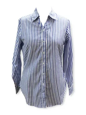 Ladies Long Sleeve, Cotton, Blue and White stripe, 3 button back shirt. Style# 4306