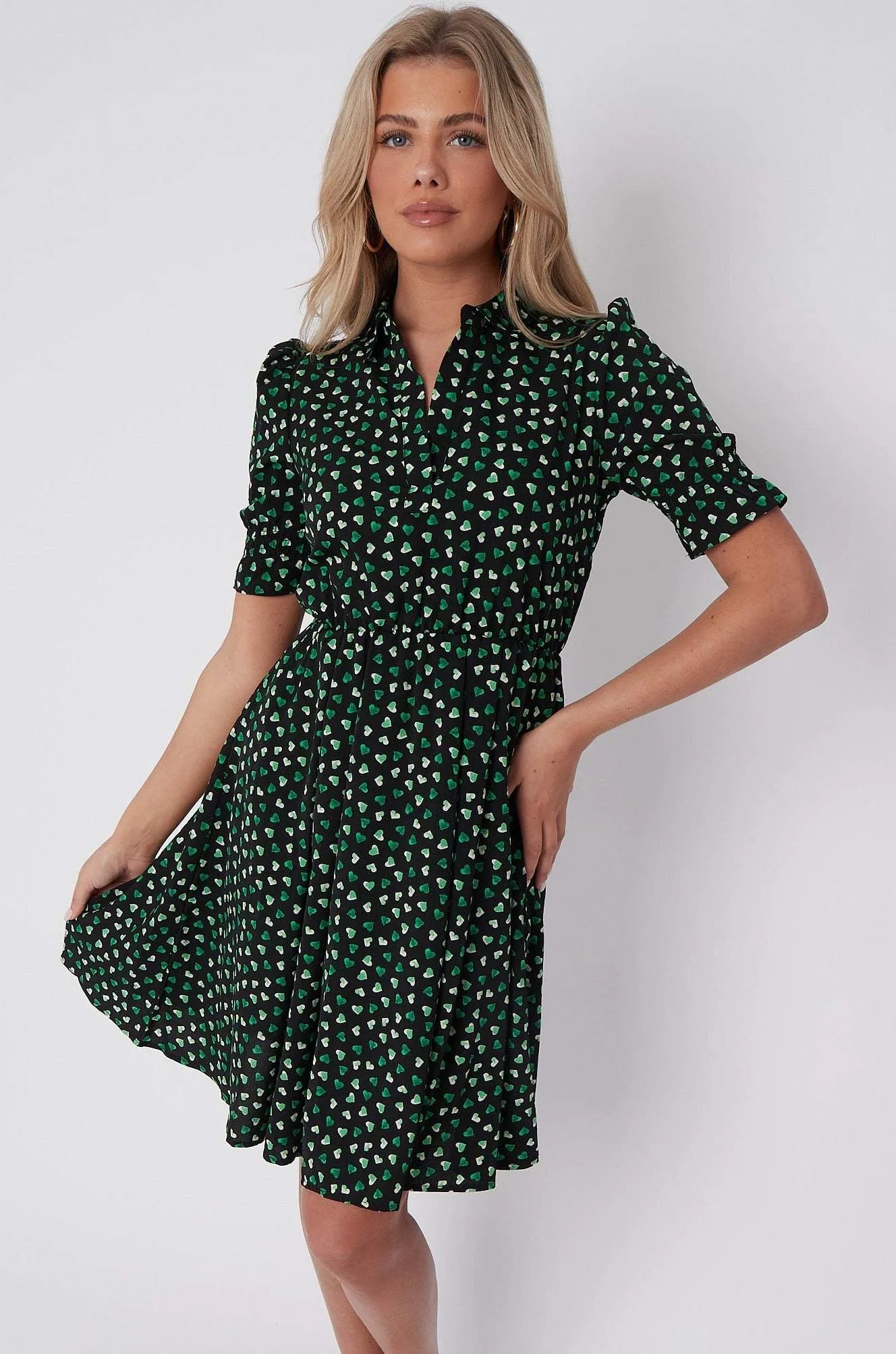LOVE SUNSHINE Black Heart Print Mini Dress