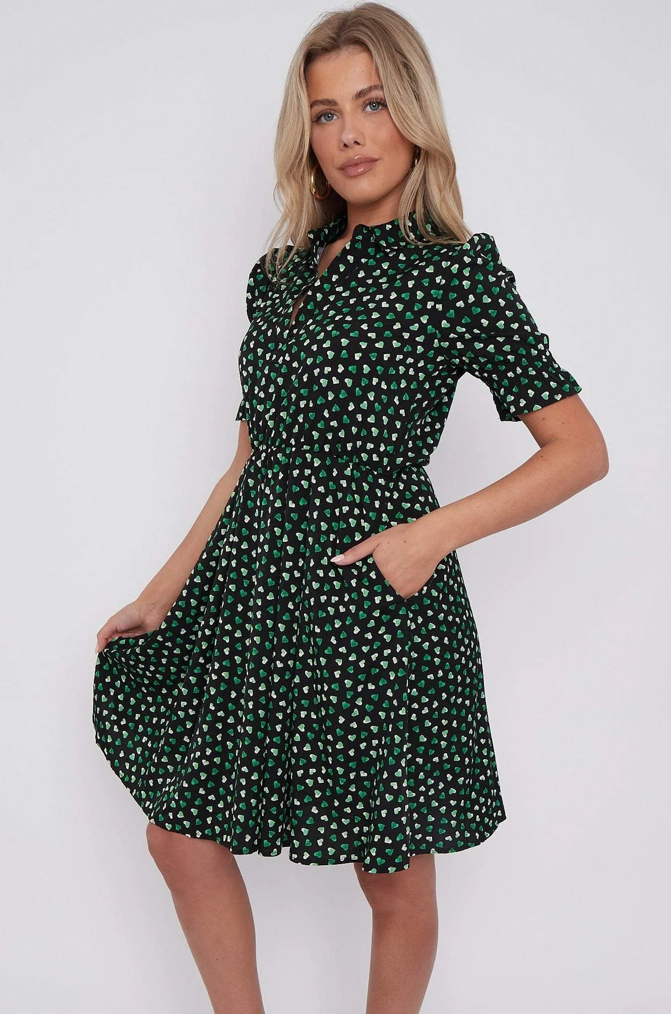 LOVE SUNSHINE Black Heart Print Mini Dress