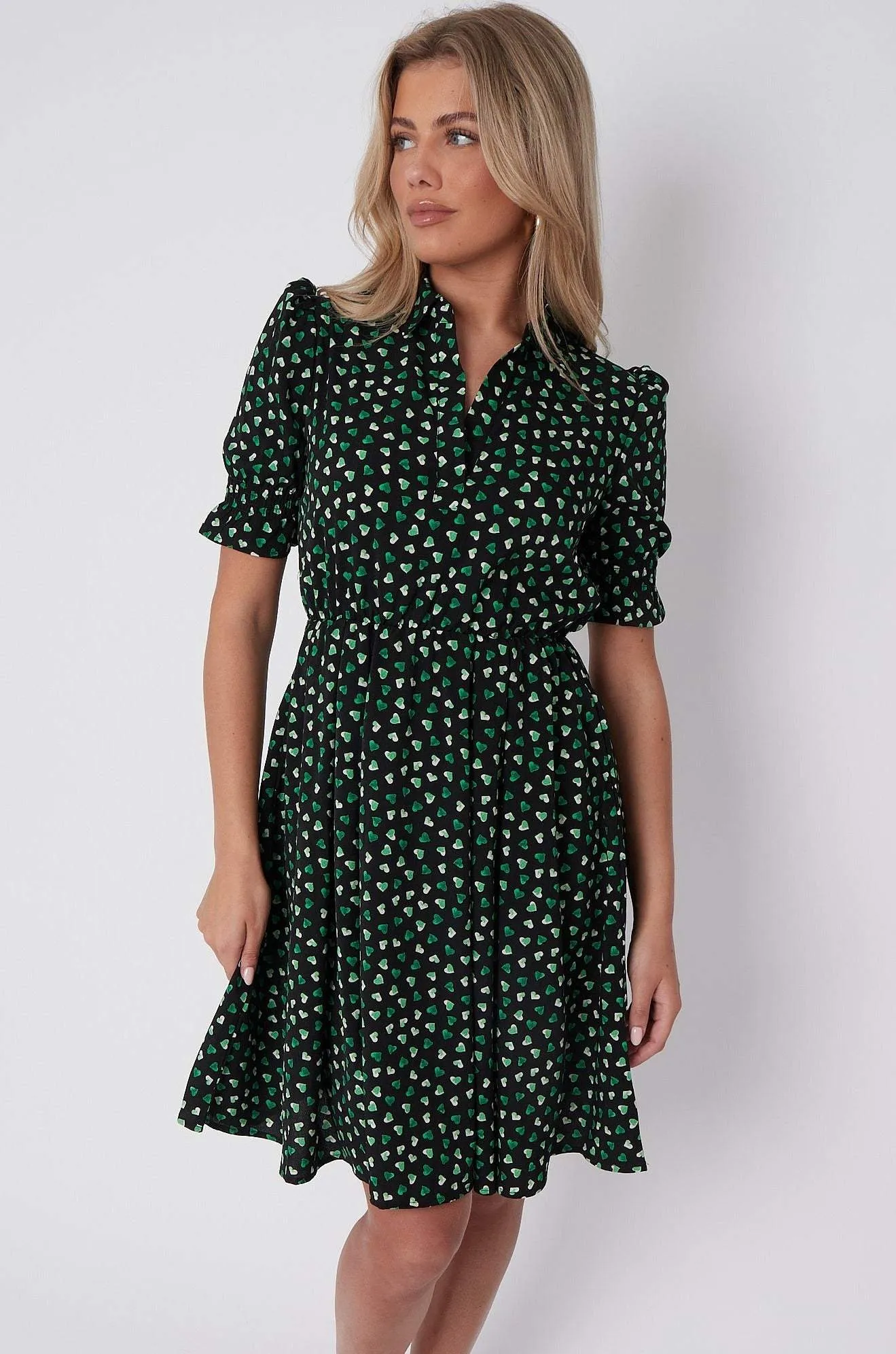 LOVE SUNSHINE Black Heart Print Mini Dress