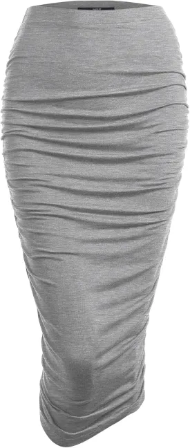 Made By Johnny Women's Slim fit Bodycon Party Club Night Out Elegant Ruched High Waist Long Pencil Skirt with Side Shirring