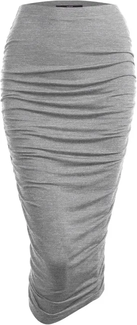 Made By Johnny Women's Slim fit Bodycon Party Club Night Out Elegant Ruched High Waist Long Pencil Skirt with Side Shirring
