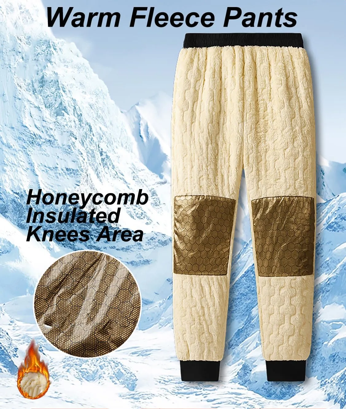 Mens Winter Pants Sherpa Lined Sweatpants Fleece Warm Jogger for Snowsport, Outdoor, Snow Cleaning