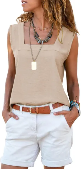 miduo Womens Square Neck Tank Tops Casual Loose Fit Tanks Sleeveless Shirts Blouses