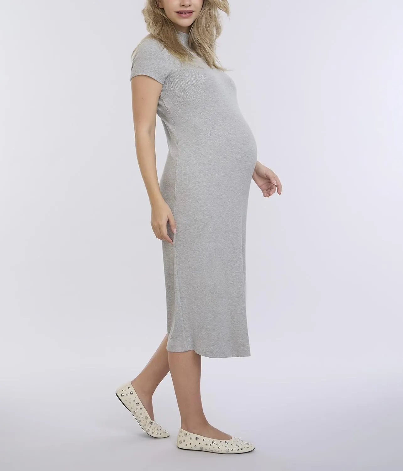 Motherhood Maternity Women's Mock Neck Rib Knit Pregnancy Midi Bodycon Dress