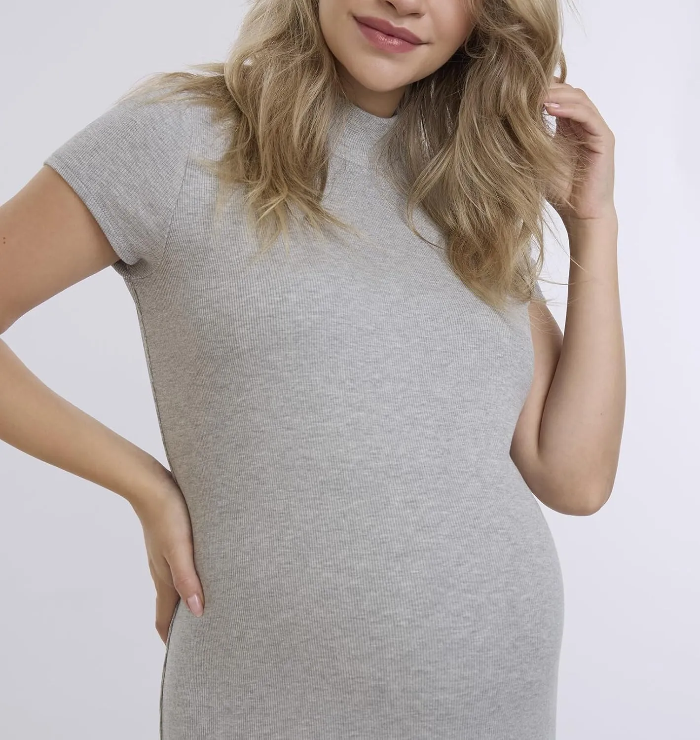 Motherhood Maternity Women's Mock Neck Rib Knit Pregnancy Midi Bodycon Dress