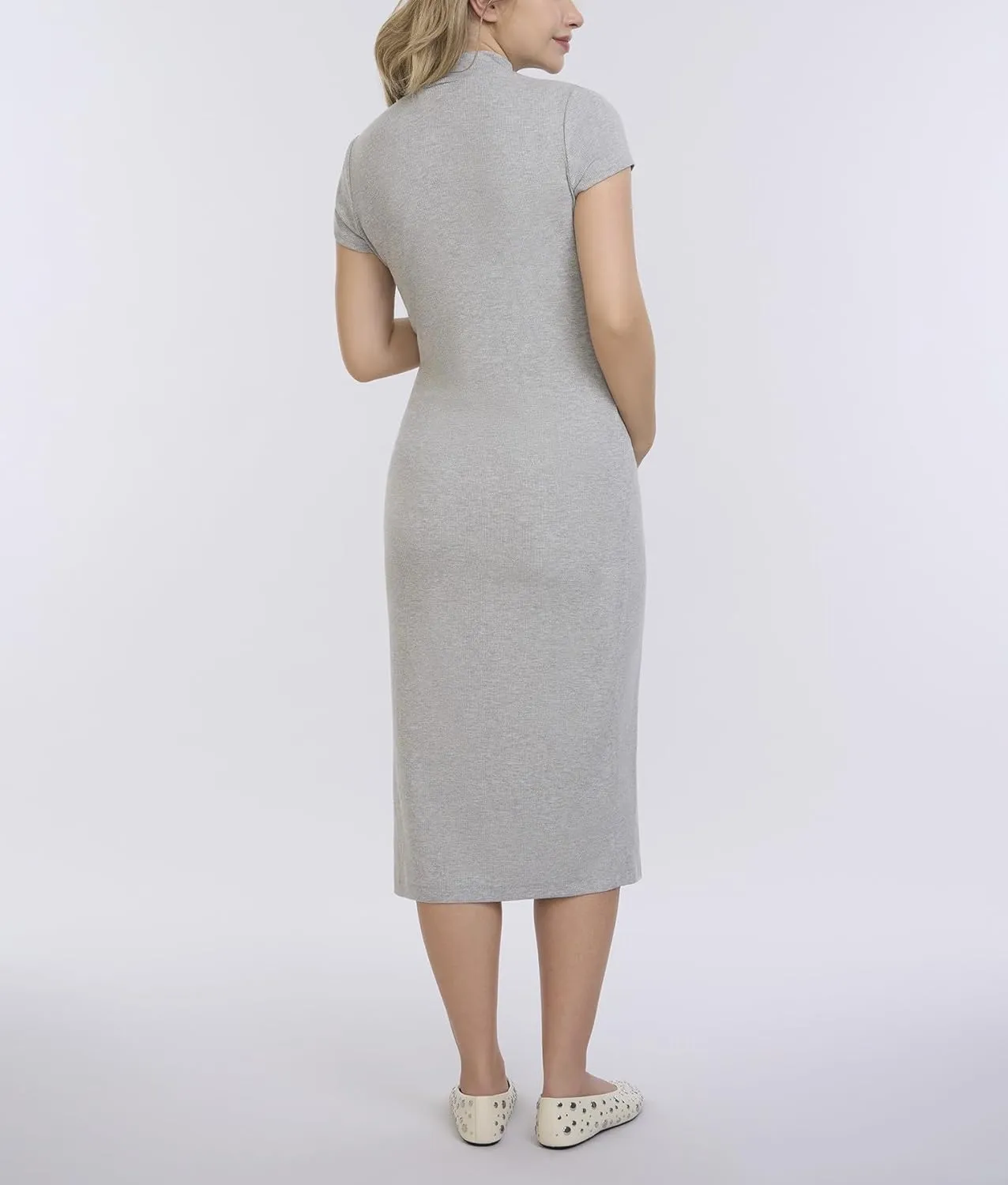 Motherhood Maternity Women's Mock Neck Rib Knit Pregnancy Midi Bodycon Dress