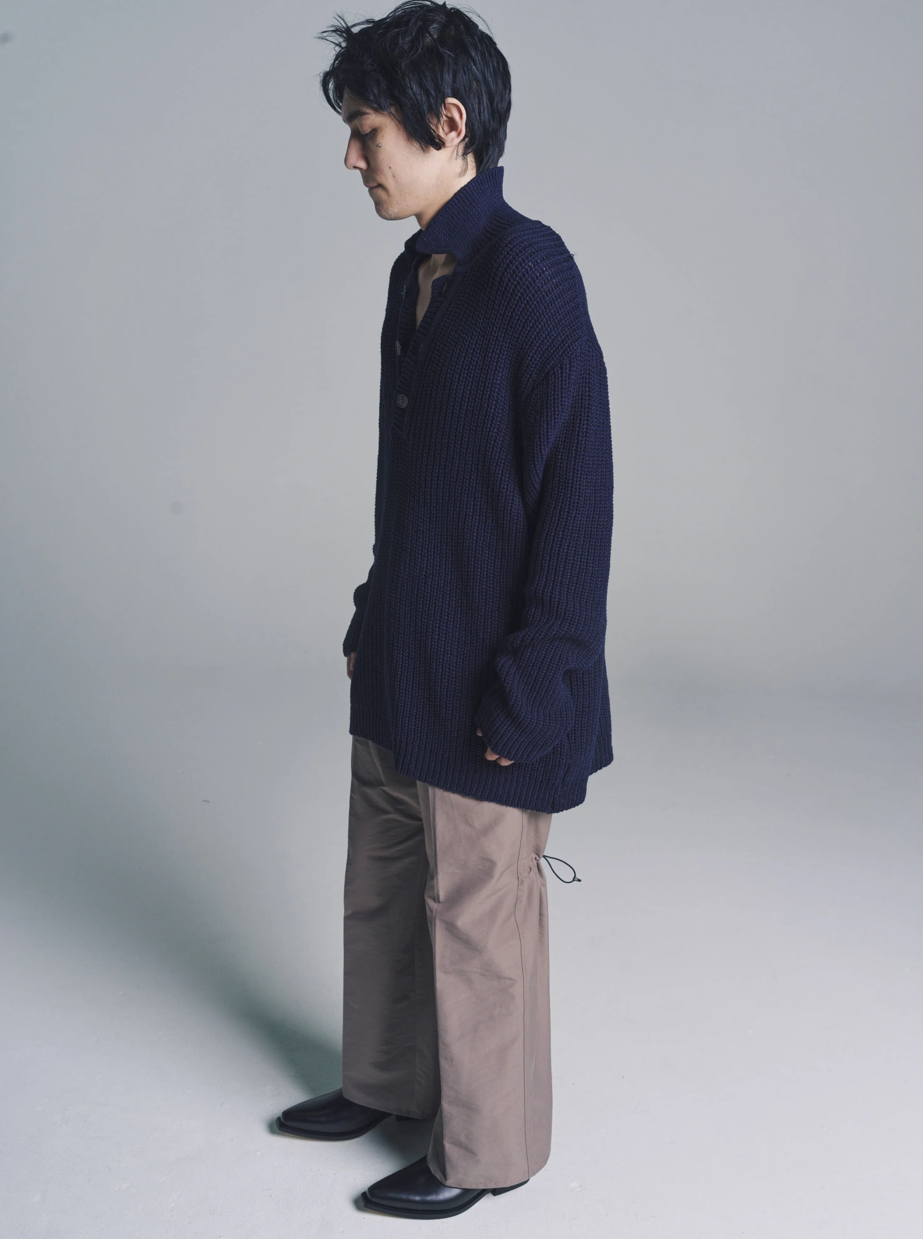 Navy Chunky Cotton Rib Big Piquet