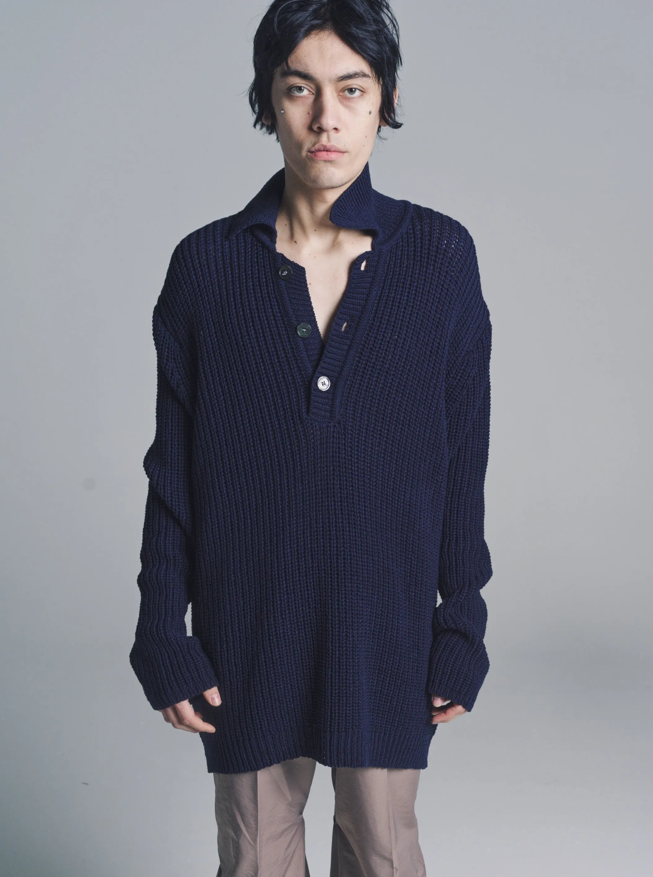 Navy Chunky Cotton Rib Big Piquet