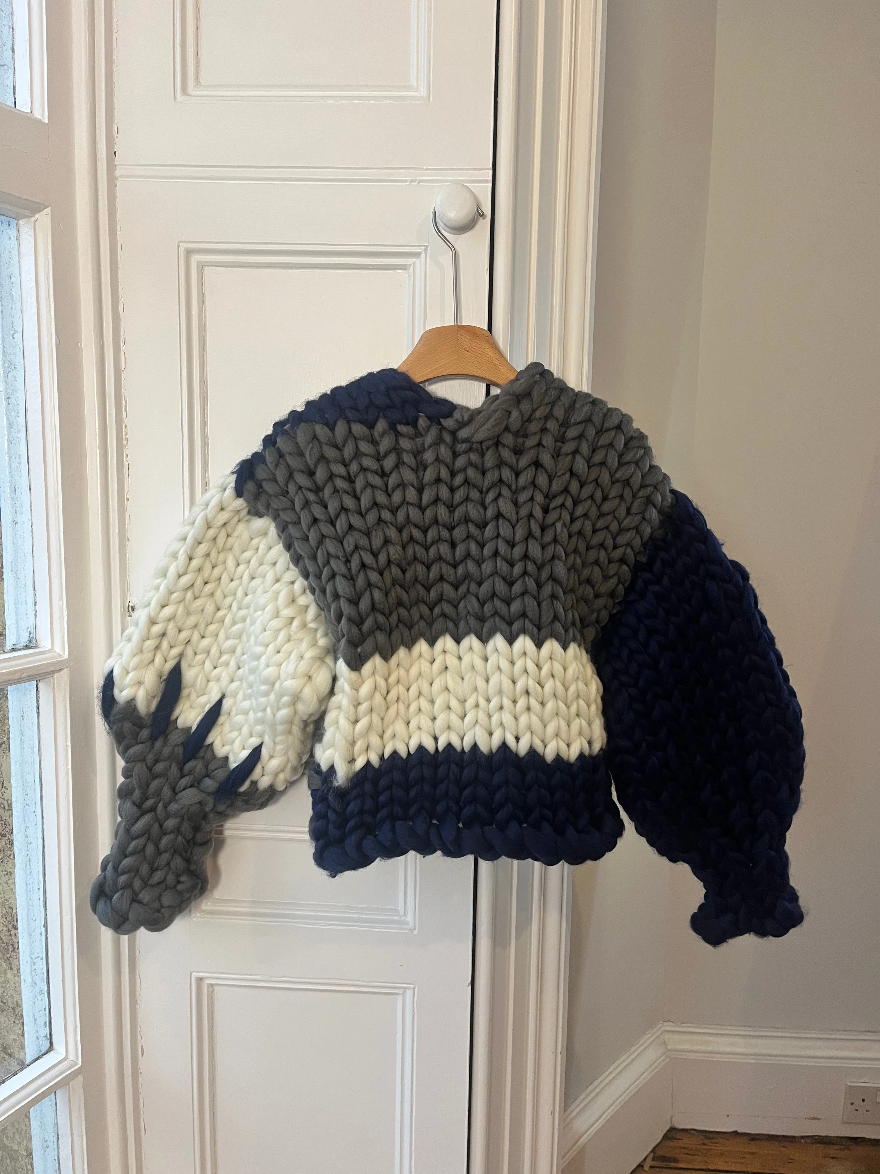 Navy, Grey and Cream Colossal Knit Cardigan S/M (Sample)