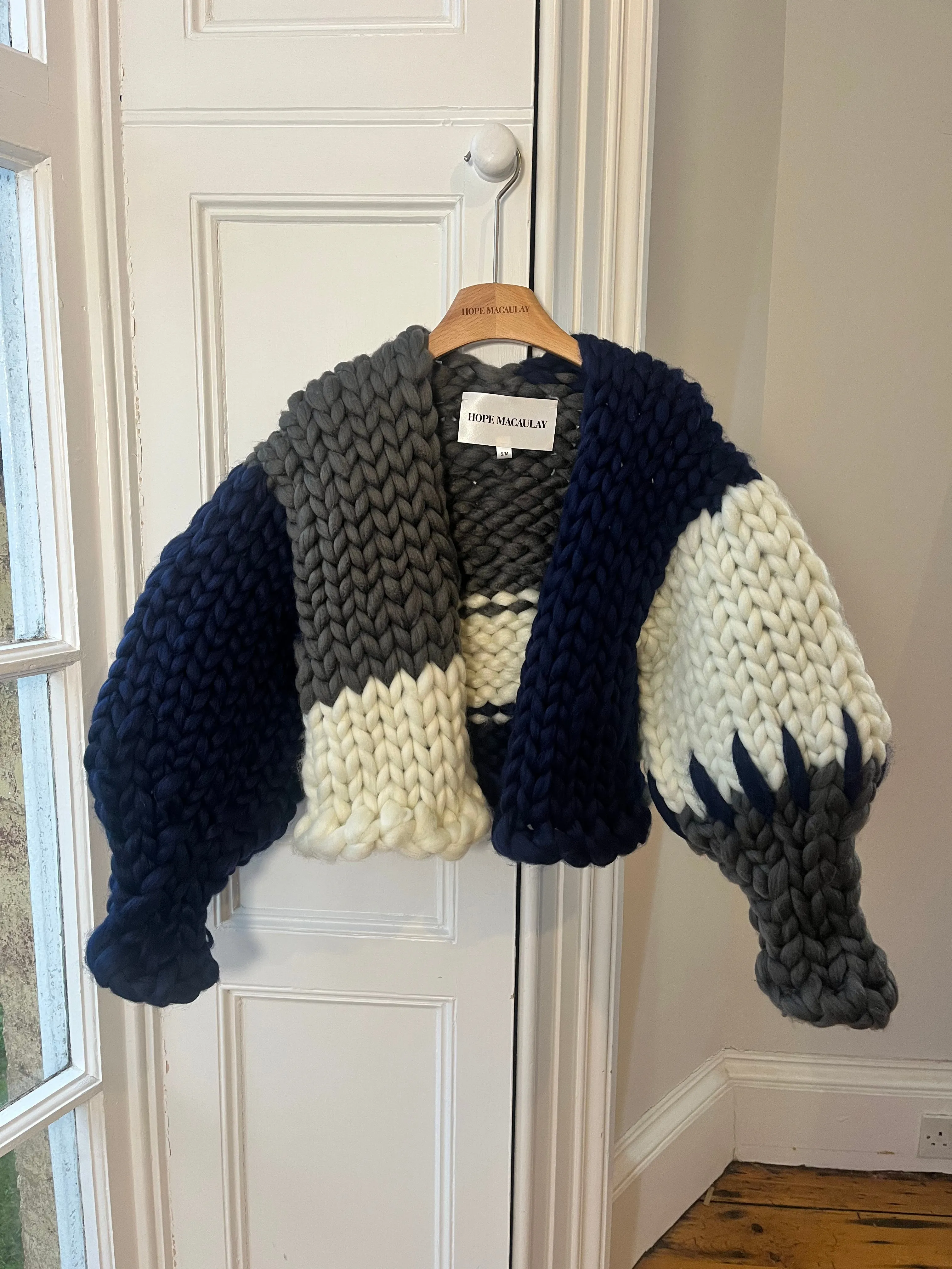 Navy, Grey and Cream Colossal Knit Cardigan S/M (Sample)