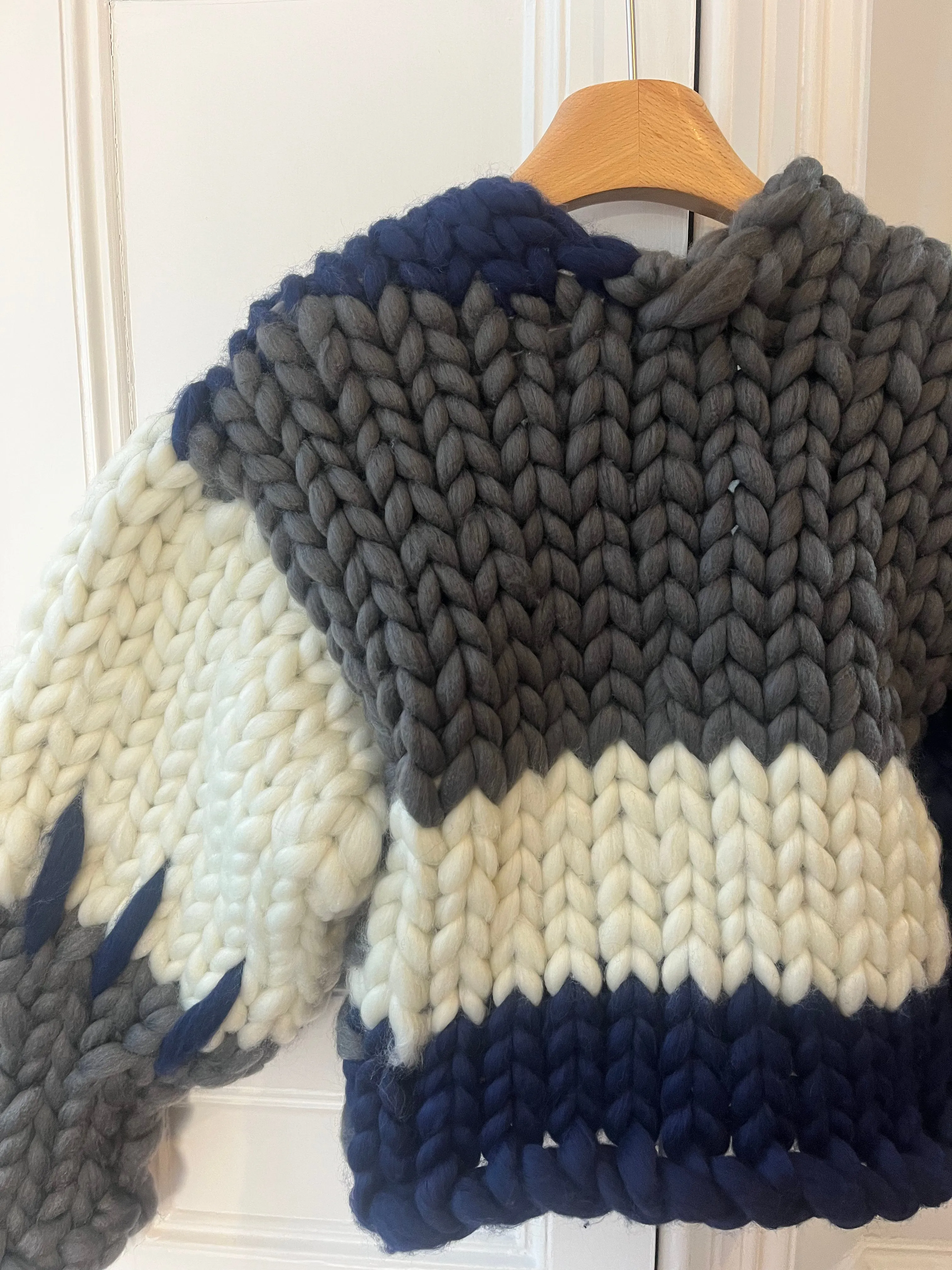 Navy, Grey and Cream Colossal Knit Cardigan S/M (Sample)