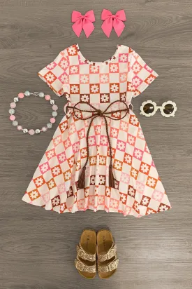 Pink Checkered Daisy Dress