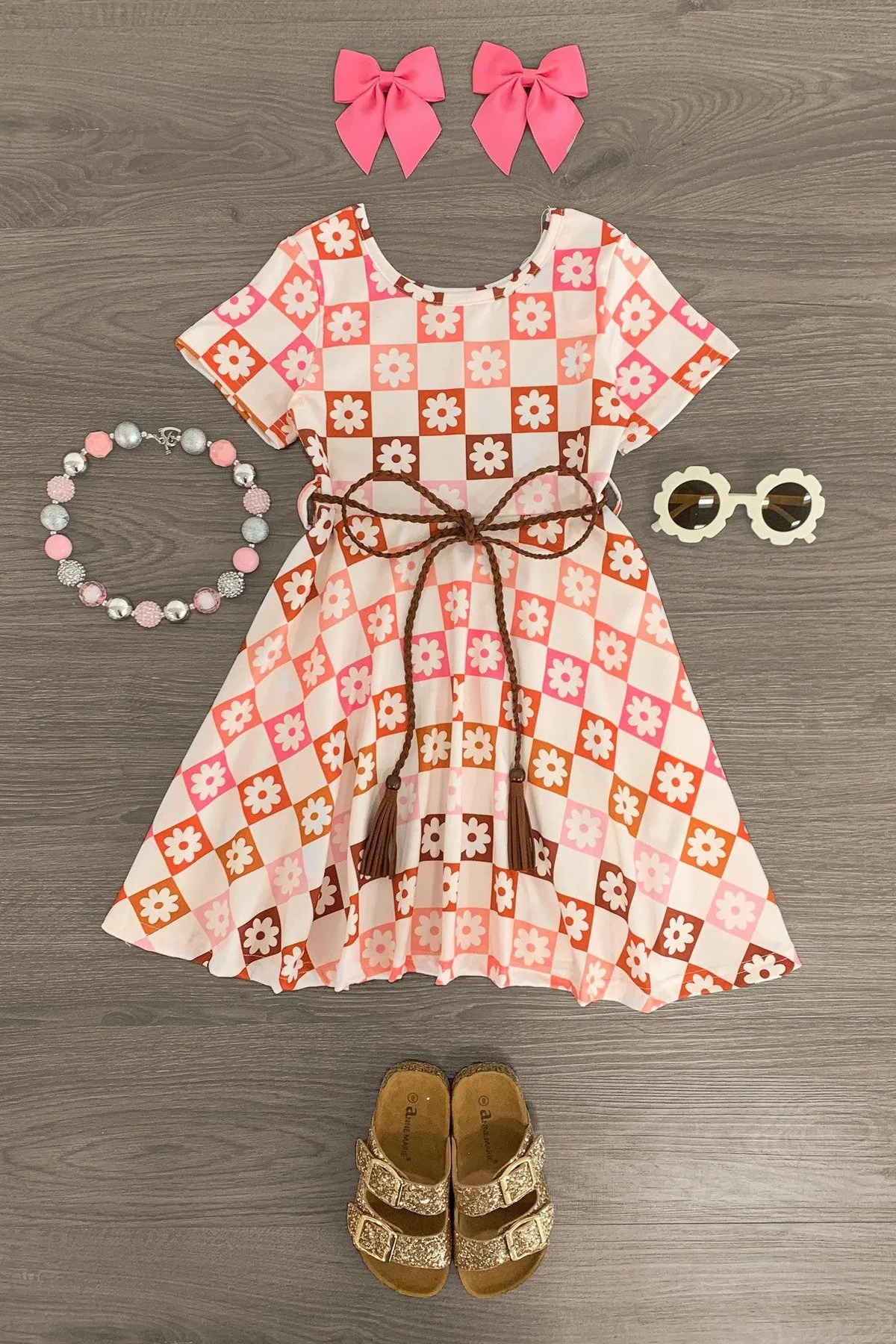 Pink Checkered Daisy Dress