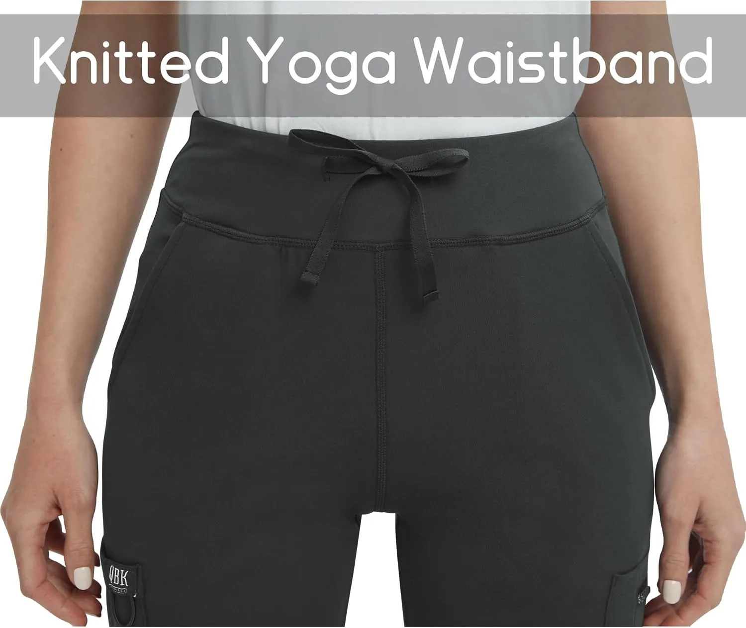 QBK High Rise Yoga Scrub Pants Women - Straight Wide Leg Uniform Pants with Cargo Pocket, Anti-Wrinkle & Knit Yoga Waistband