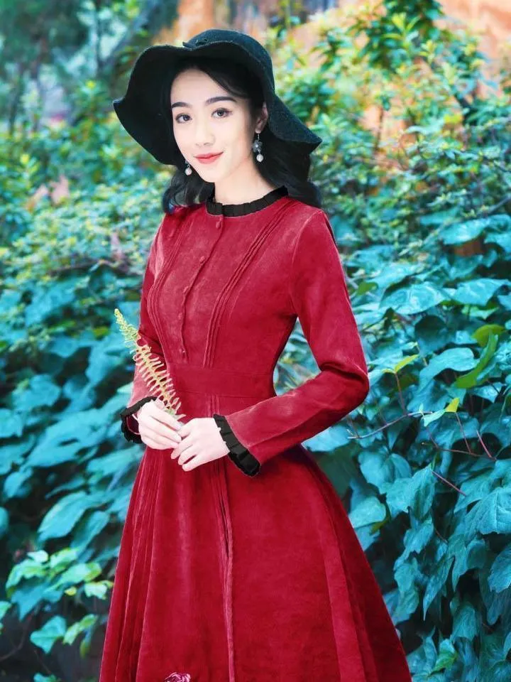 Red Vintage Embroidered Maxi Dress