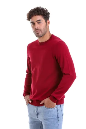 Regular Fit Cotton Burgundy Crewneck Sweater
