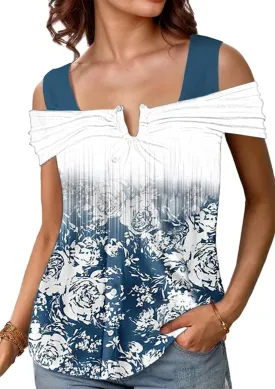 SAUKOLE Womens Casual Cold Shoulder Tops Fashion Ruched Short Sleeve T Shirts 2025 Summer V Neck Blouse Shirt