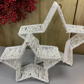 Set of Two White Bead Mantel Stars