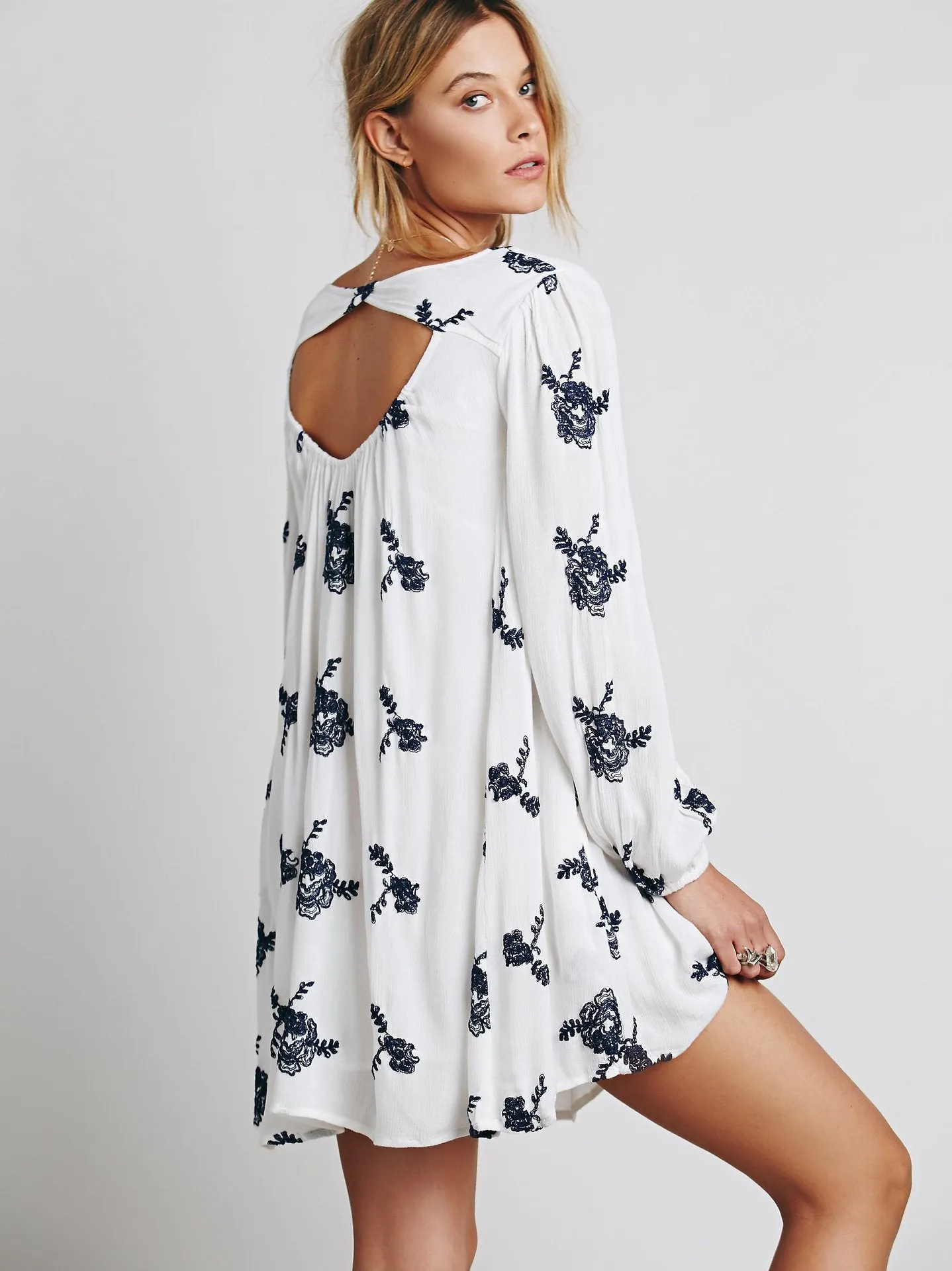 Sexy halter V-neck cotton embroidery loose dress 4 Size