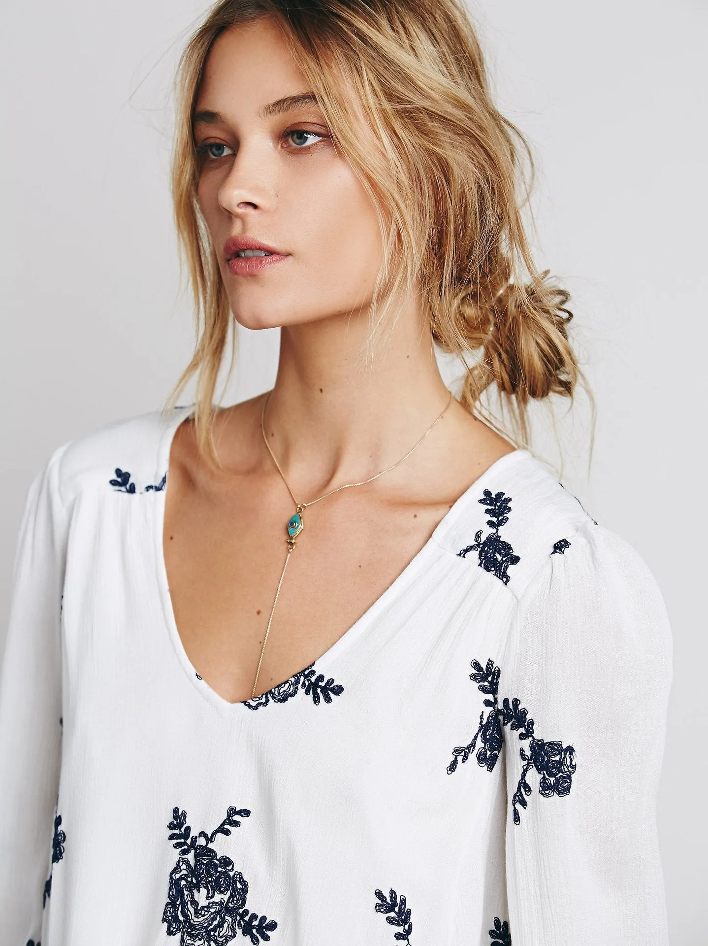 Sexy halter V-neck cotton embroidery loose dress 4 Size
