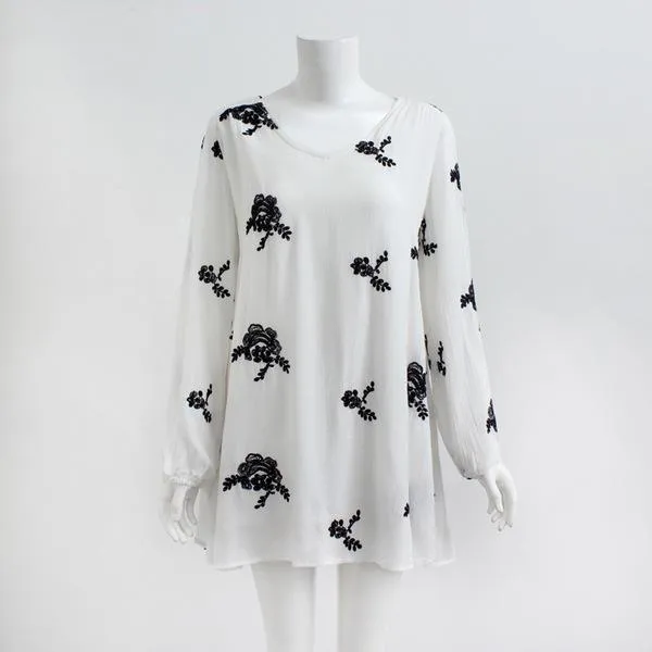 Sexy halter V-neck cotton embroidery loose dress 4 Size
