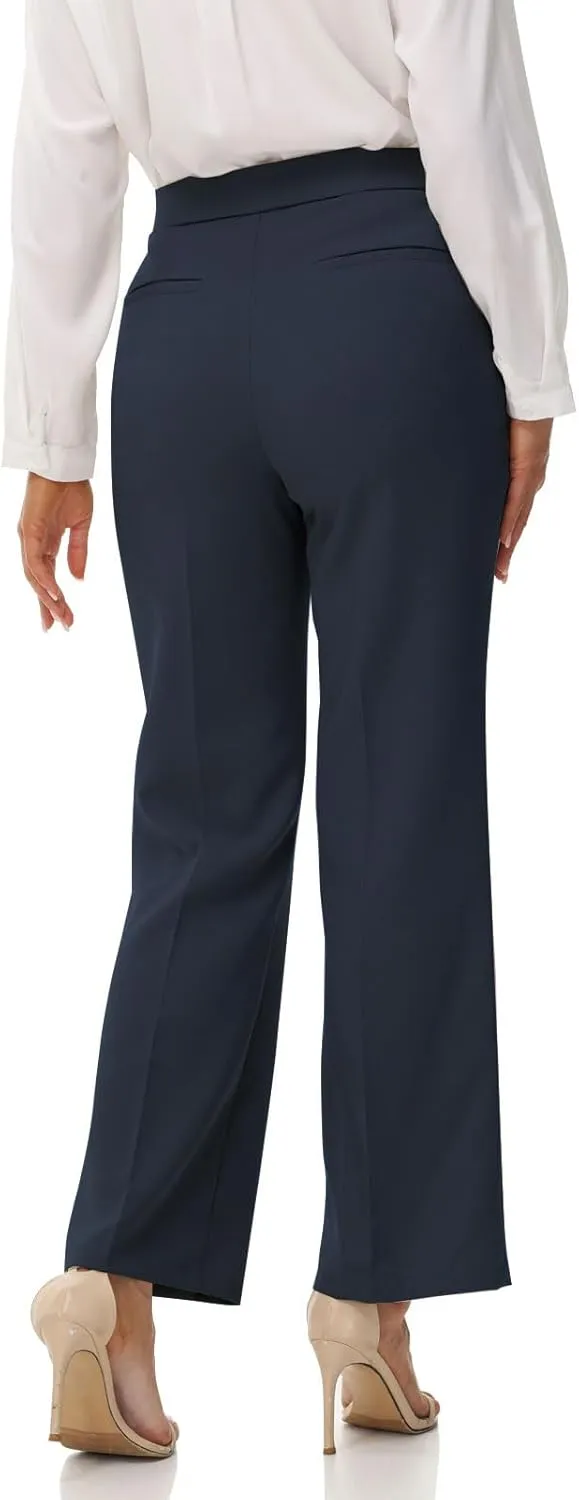 Soojun Women's Flat Front Wide Leg Pants Business Casual Trousers Office