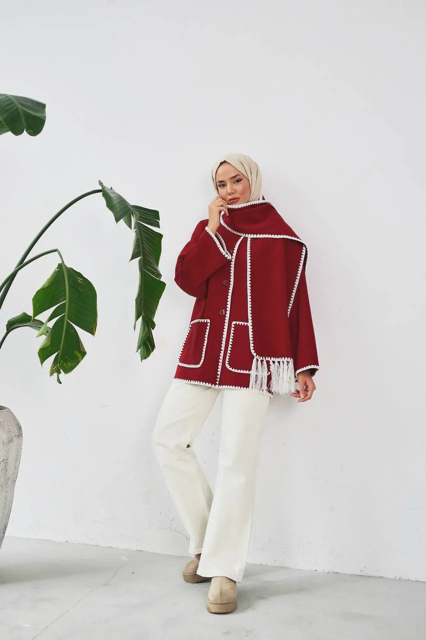 The Halimah - Embroidered  Jacket With  Front Pocket and Wrap