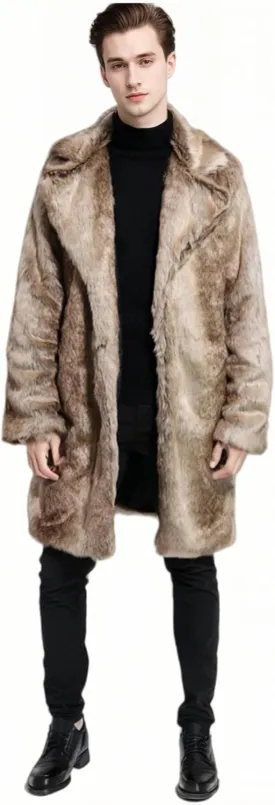 UMREN Men's Luxury Faux Fur Coat Jacket Winter Warm Long Coats Overwear Outwear