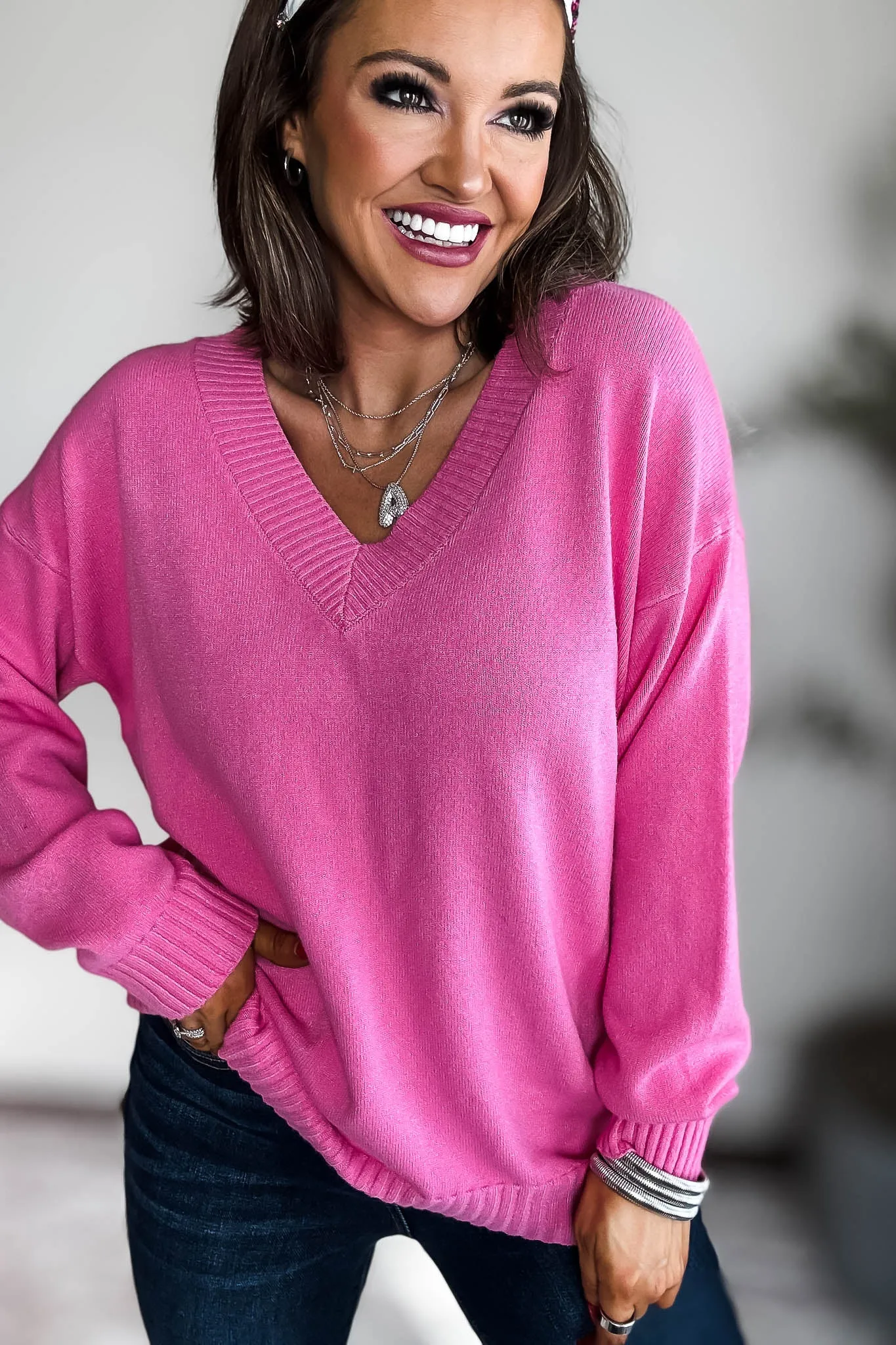 V-Neck Pink Sweater