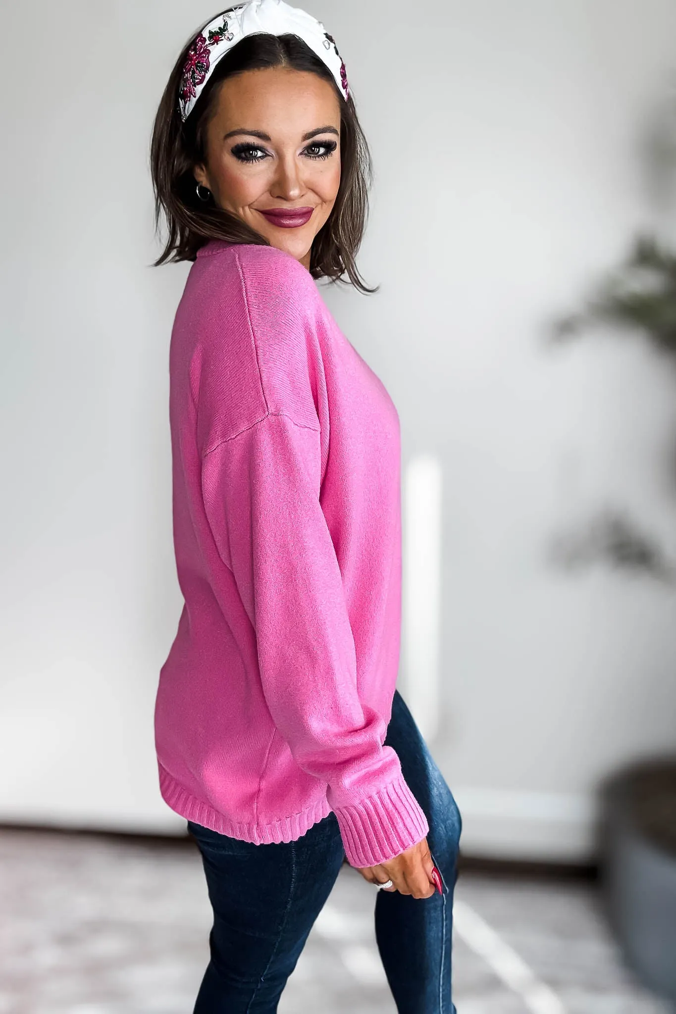 V-Neck Pink Sweater