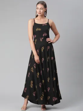 Women'S Black Rayon Long Dress
